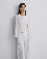 Cardigan manica ¾ in lino e cotone écru